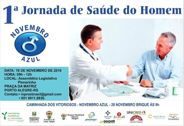 Cartaz da 1ª Jornada de Saúde do Homem, Novembro Azul, 18 de novembro de 2016, no Plenarinho da Assembleia Legislativa